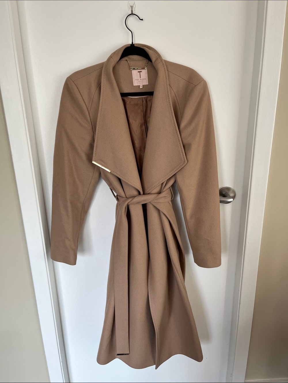 Ted Baker London Camel Wrap Trench Coat with Tie Belt
